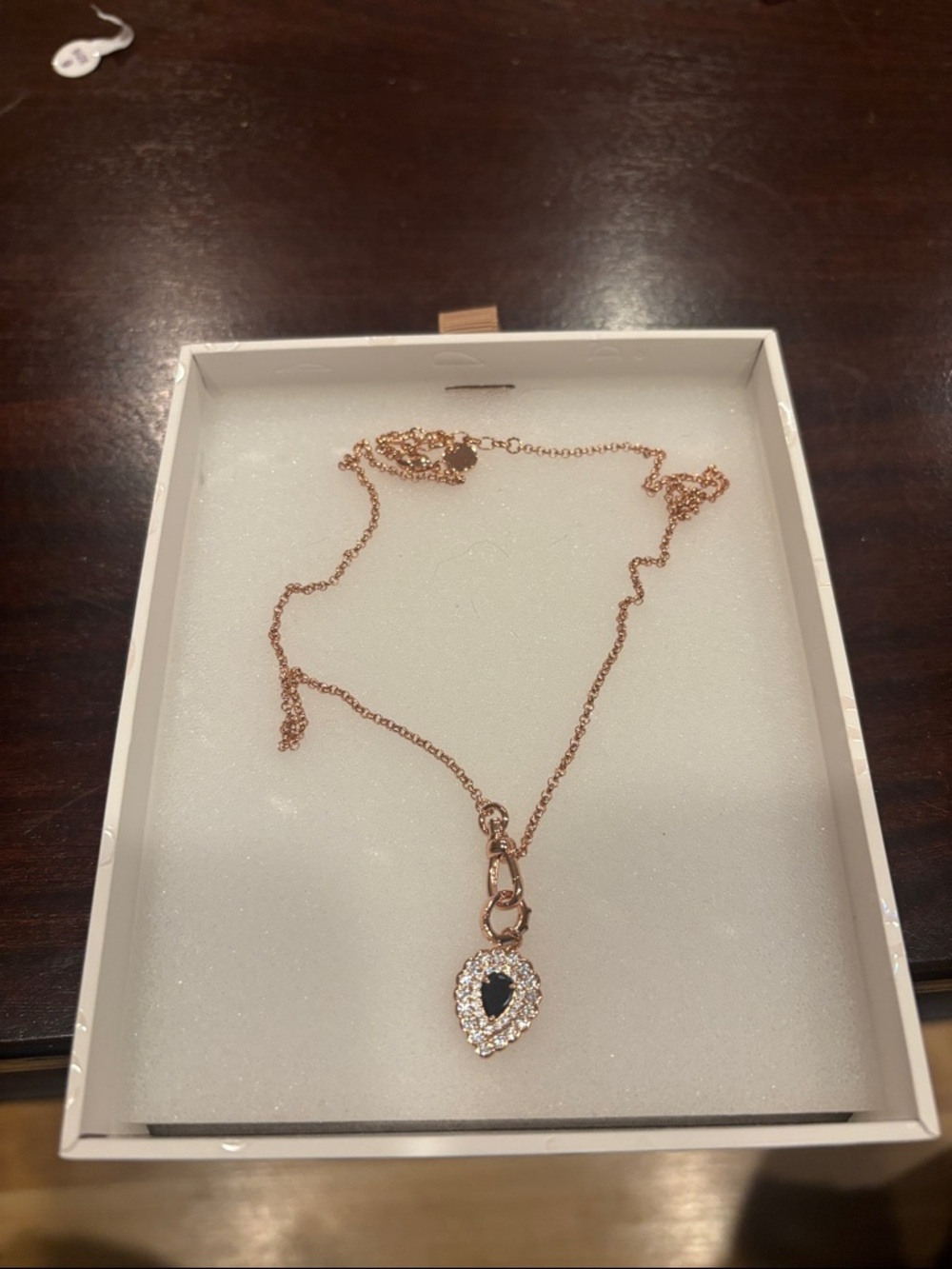 Rose Gold Teardrop Pendant Necklace with Black Onyx